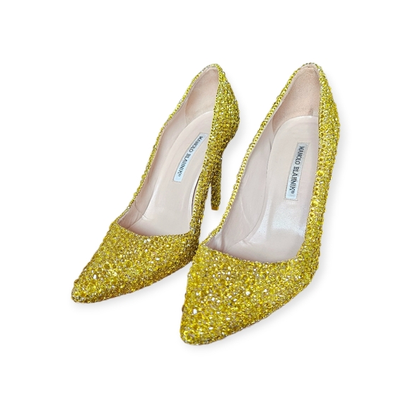 Manolo Blahnik Custom Yellow Strassed Rhinestone Heels Size 38.5